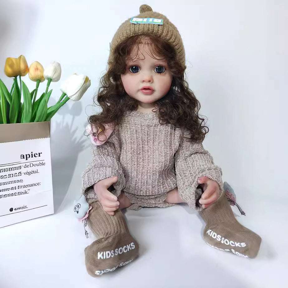 22 Inches Curly Hair Reborn Doll Girl In Brown Sweater-Betty
