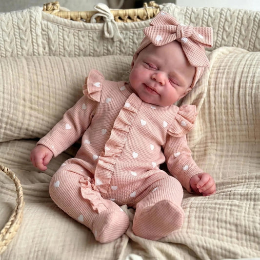 45cm Full Silicone Stretchable Asleep Pascale Reborn Girl in Pink Heart Printed Romper