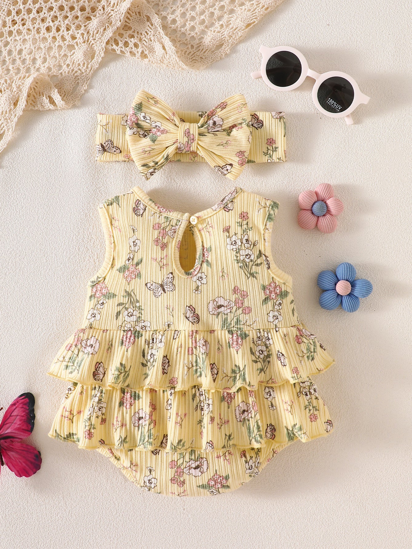 Printed cotton striped Rompers 2-Piece Set for 18-21 Inches Reborn Dolls