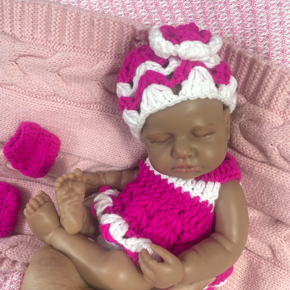 30cm Lifelike Silicone Asleep Loulou Dark Skin Reborn Doll Girl In Knitwear