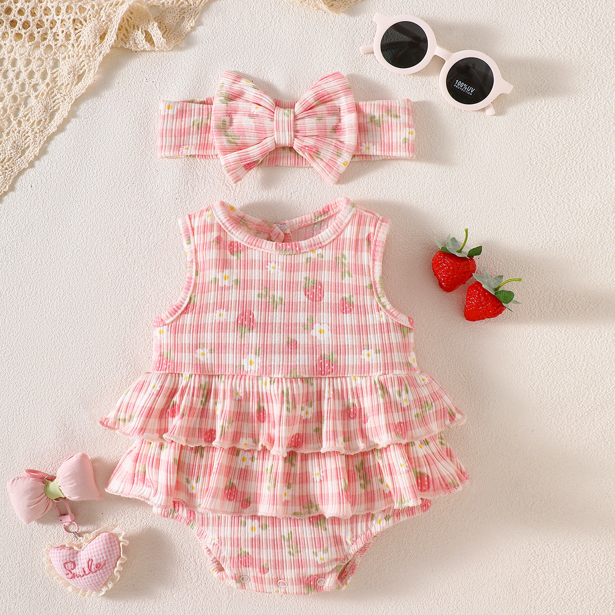Printed cotton striped Rompers 2-Piece Set for 18-21 Inches Reborn Dolls
