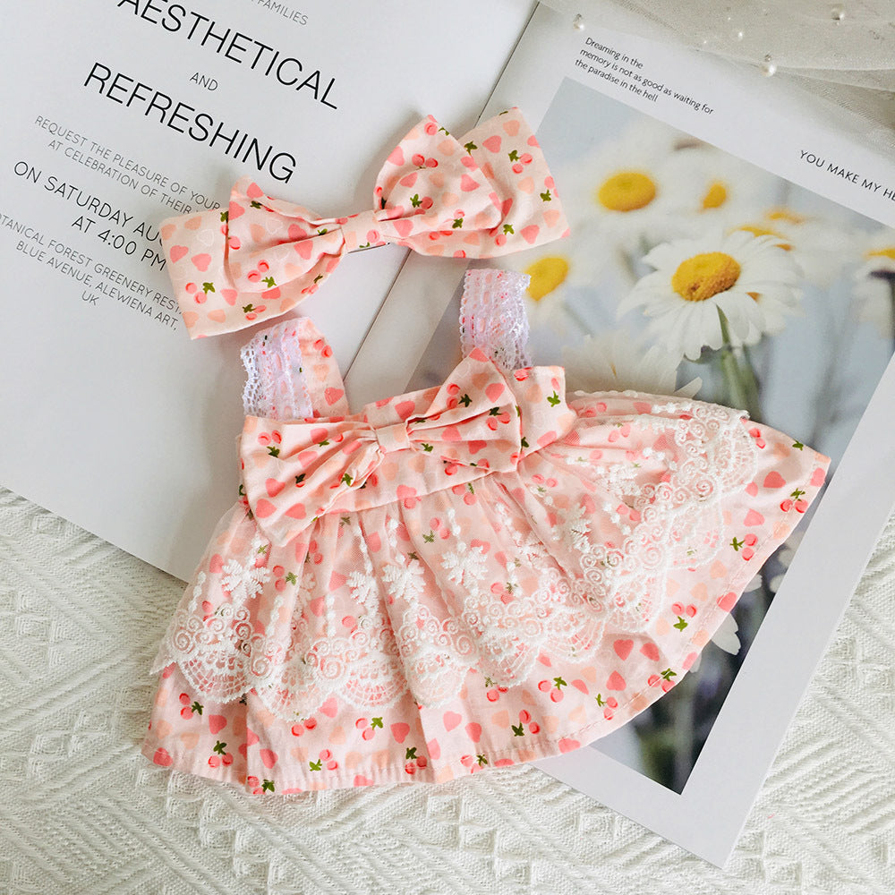 Cute Lace Floral Dress and Hair Clip 2-Piece Set for 30cm Dolls