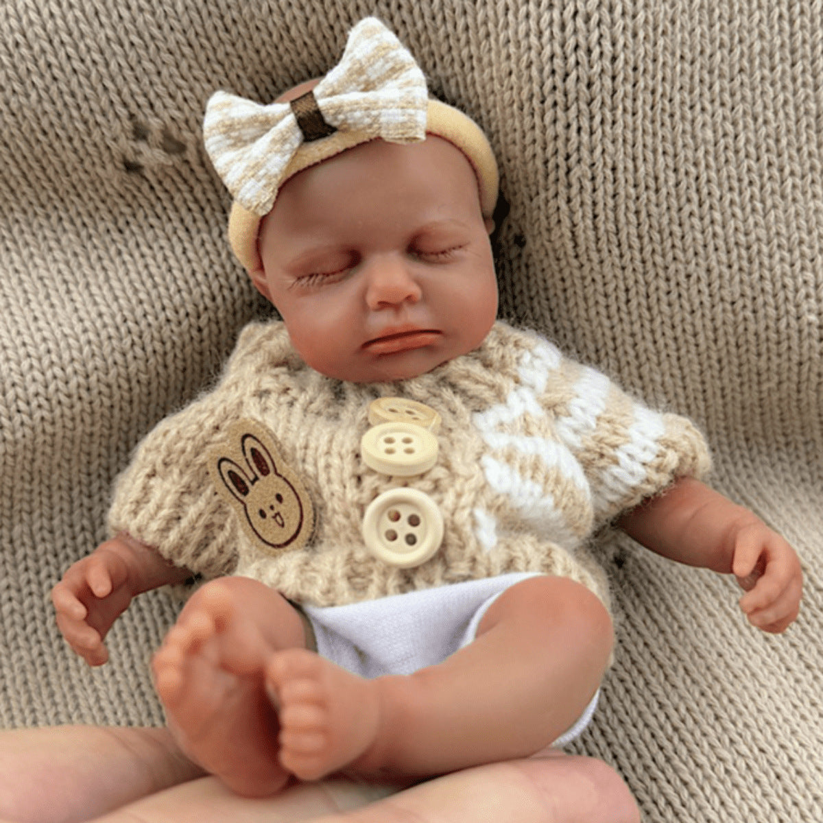 15cm Silicone Dark Skin Loulou Mini Reborn Doll in Sweater