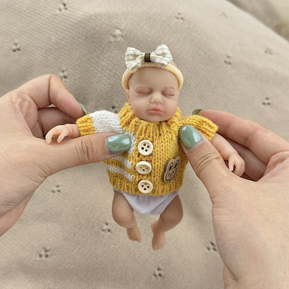 15cm Silicone Closed Eyes loulou Mini Reborn Doll in Yellow Stripes Sweater