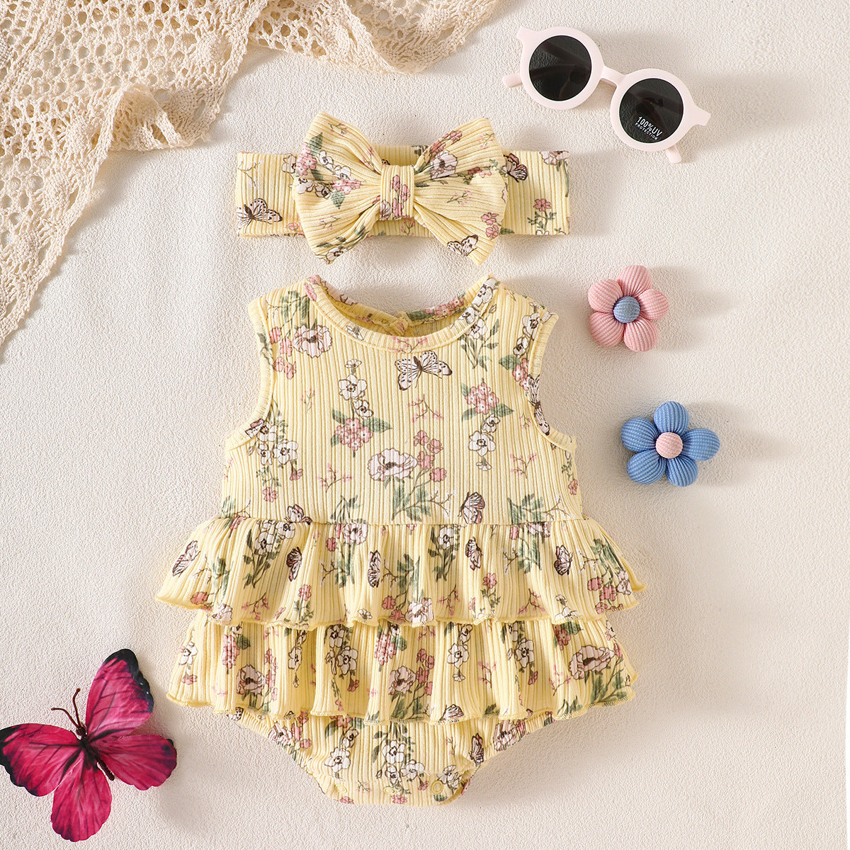 Printed cotton striped Rompers 2-Piece Set for 18-21 Inches Reborn Dolls