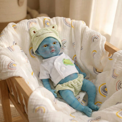 30cm Full Silicone Avatar Baby Girl in Green Frog Outfits