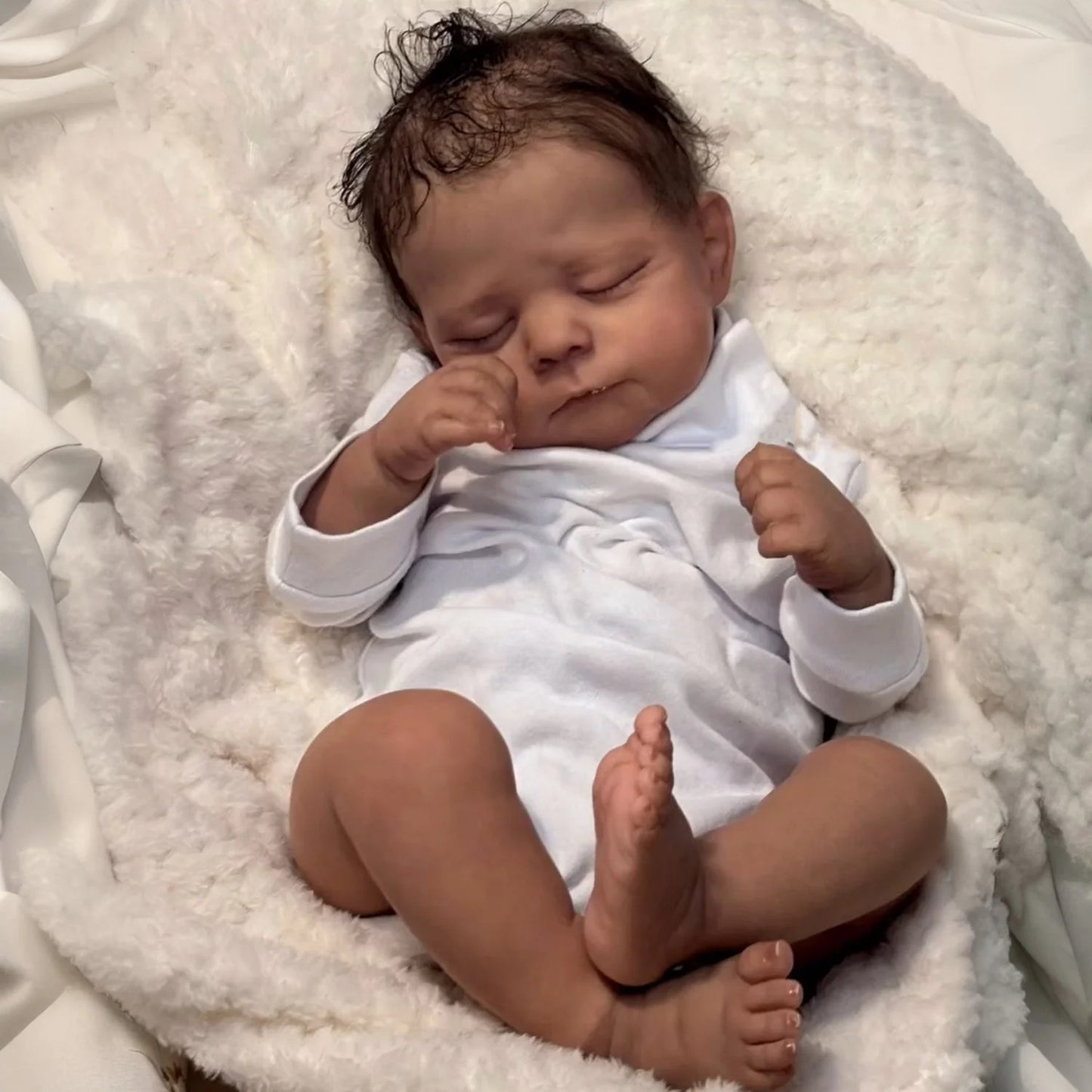 48cm Closed Eyes Dark Skin Short Hair Reborn Doll-Eric