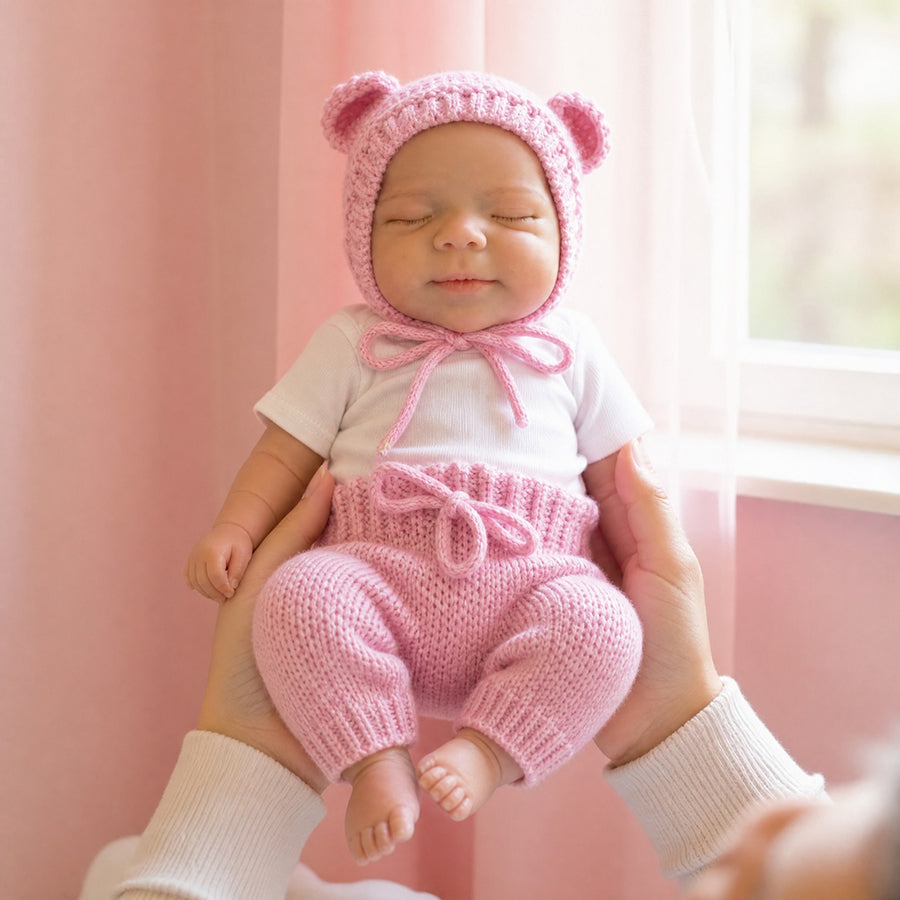 45cm Silicone Stretchable Openable Mouth Pascale Reborn Baby Girl In Pink Knitted Bodysuits