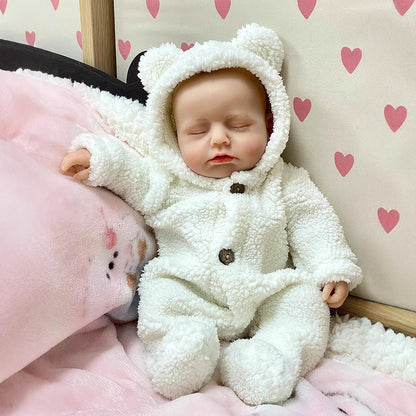 30cm Lifelike Full Silicone Closed Eyes Reborn Doll Girl In White plush clothes