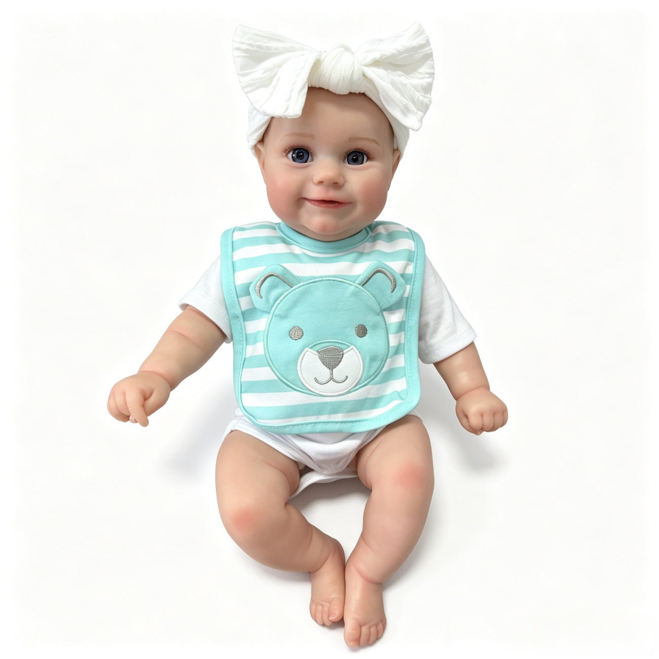 50cm Lifelike Open Eyes Smile Maddie Reborn Baby Girl With Blue Stripes Bib