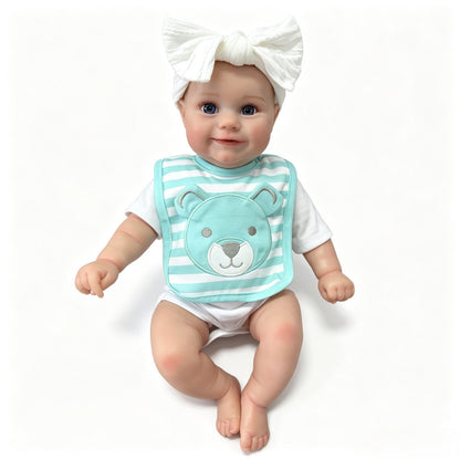 50cm Lifelike Open Eyes Smile Maddie Reborn Baby Girl With Blue Stripes Bib