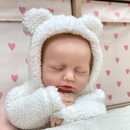 30cm Lifelike Full Silicone Closed Eyes Reborn Doll Girl In White plush clothes