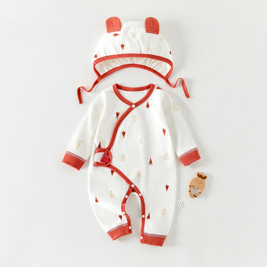 Color-blocking Printed Bodysuit and Hat 2-Piece Set for 18-22 Inches Reborn Dolls