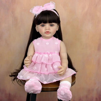 55cm Long Hair Betty Reborn Baby Girl In Pink Dress
