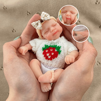 15cm Silicone Closed Eyes Pascale Mini Reborn Doll in White Strawberry Sweater