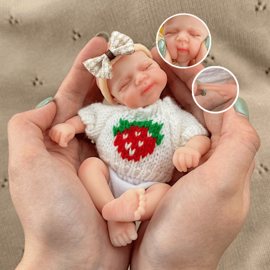 15cm Silicone Closed Eyes Pascale Mini Reborn Doll in White Strawberry Sweater