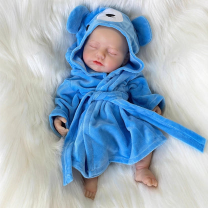 30cm Lifelike Full Silicone Asleep Loulou Reborn Doll In Blue Bathrobe