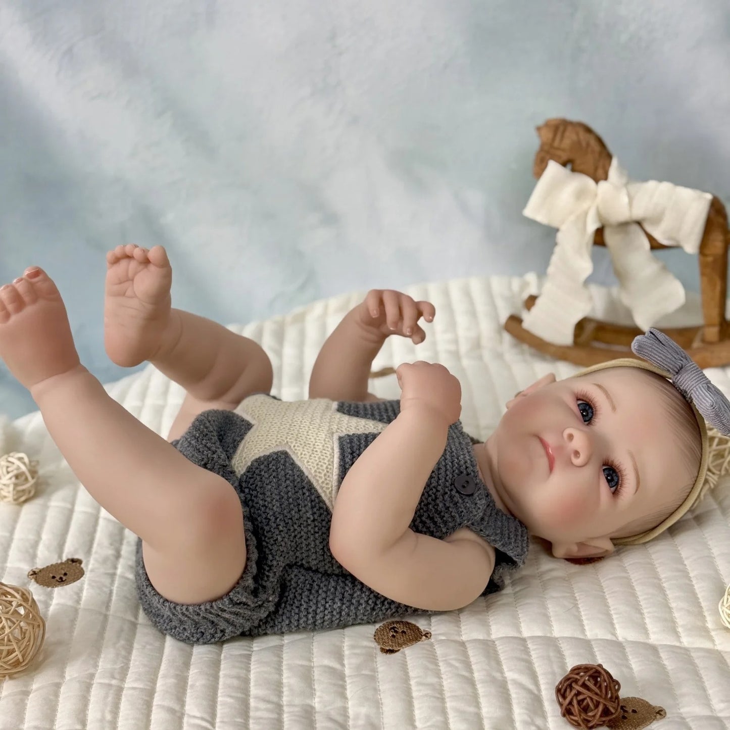 45cm Lifelike Vinyl Body Bettie Reborn Baby Girl in Gray Star Clothes