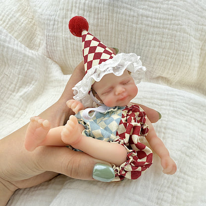 15cm Silicone Closed Eyes Pascale Mini Reborn Doll in clown costume