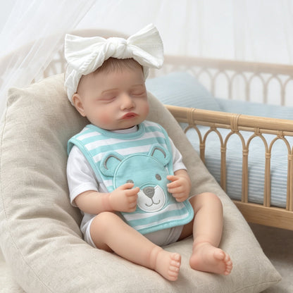 20 Inches Lifelike Closed Eyes Rosalie Reborn Doll Girl With Blue Stripes Bib