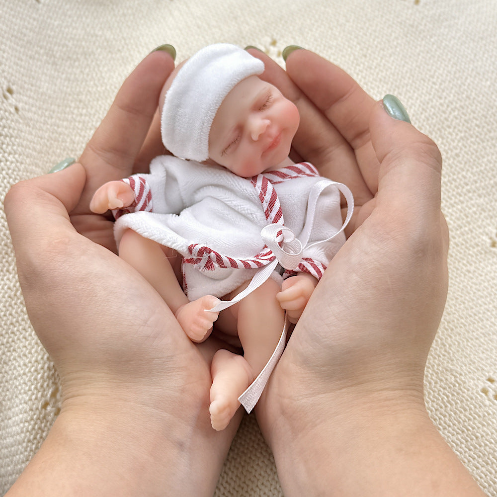 15cm Silicone Closed Eyes Pascale Mini Reborn Doll in White Bathrobe
