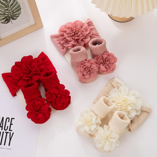 Chiffon Floral Headband and Socks 2-piece Set for 17-24 Inches Dolls