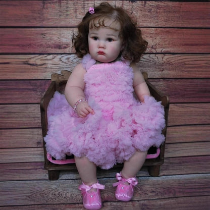 60cm open eyes and brown hair Reborn Doll Charlotte In Pink Dress