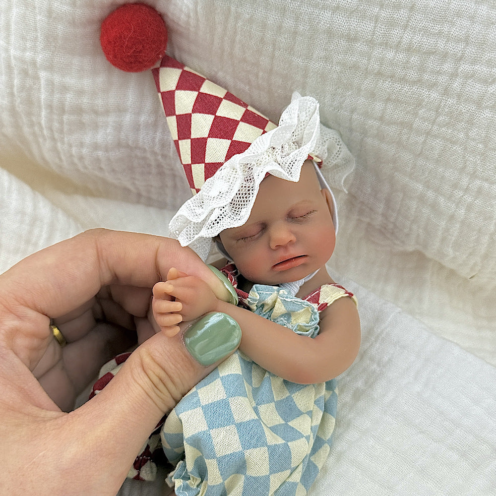 15cm Silicone Dark Skin Loulou Mini Reborn Doll in clown costume