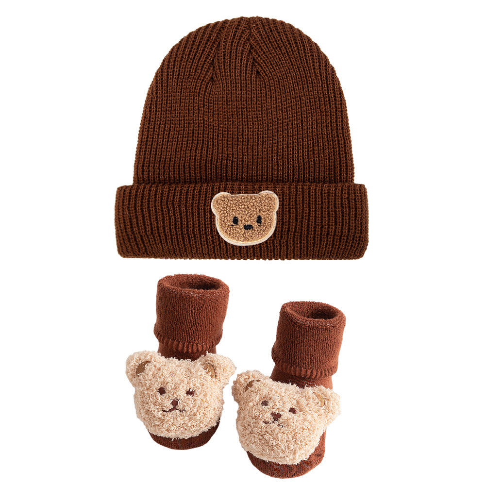 Bear Knitted Hat and Socks 2-piece Set for 17-24 Inches Dolls