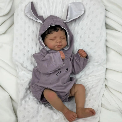 45cm Closed Eyes Dark Skin Short Hair Reborn Doll Girl-Pascale