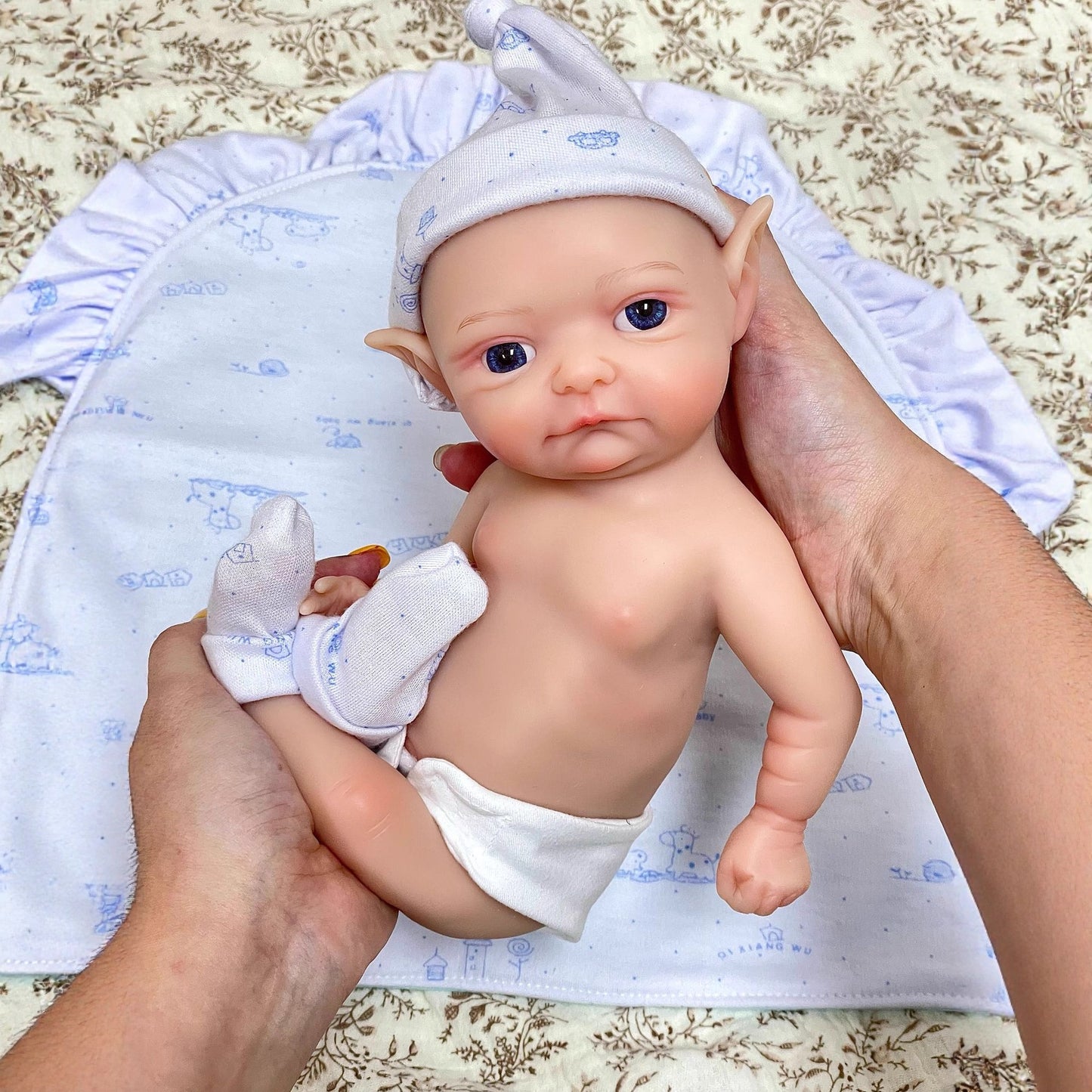 30cm Lifelike Full Silicone Closed Eyes Reborn Doll With Elf Ears
