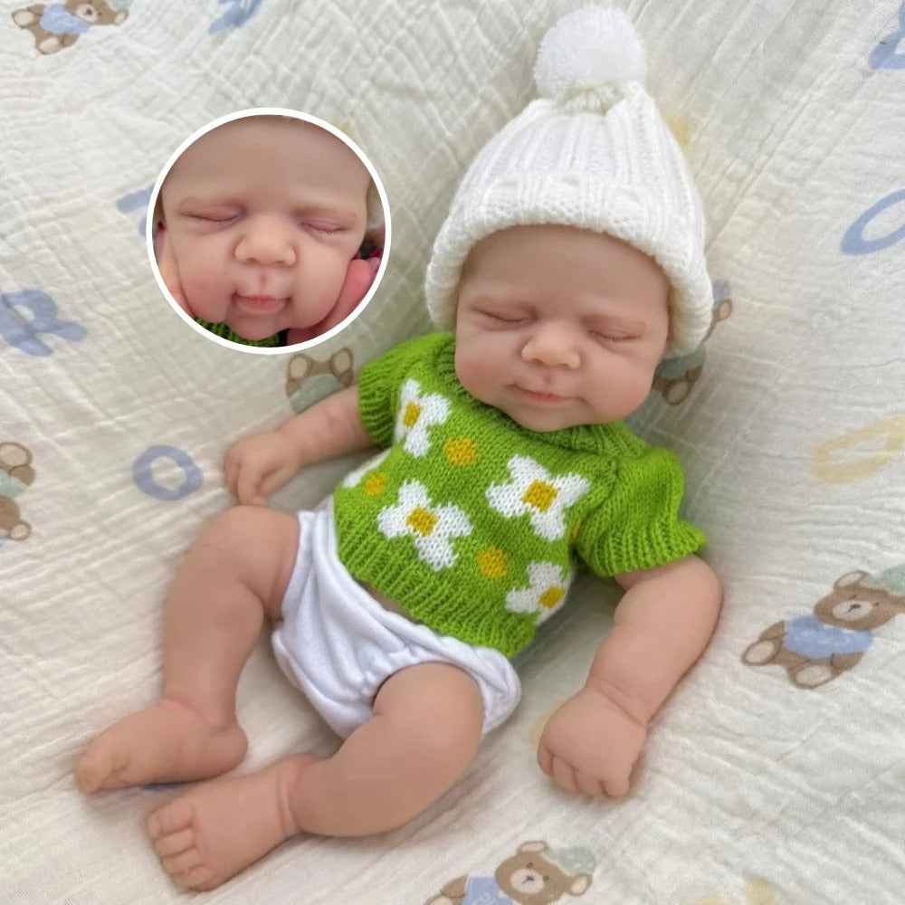 30cm Full Silicone Asleep Pascale Reborn Doll Girl In Green Knit Outfits