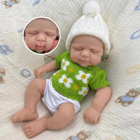 30cm Full Silicone Asleep Pascale Reborn Doll Girl In Green Knit Outfits