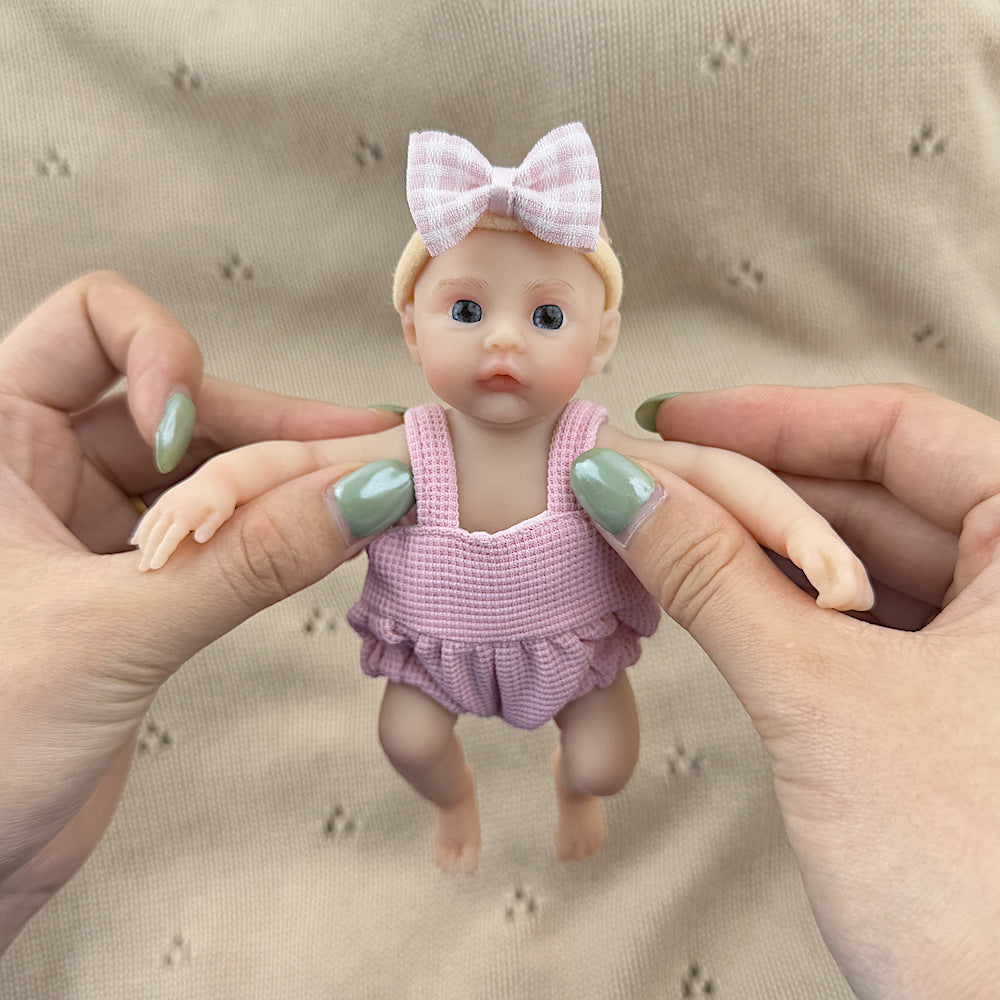 15cm Silicone Meadow Stretchable Mini Reborn Doll in Pink Overalls