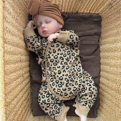20 Inches Cute Closed Eyes Reborn Doll Loulou in Leopard Print clothes