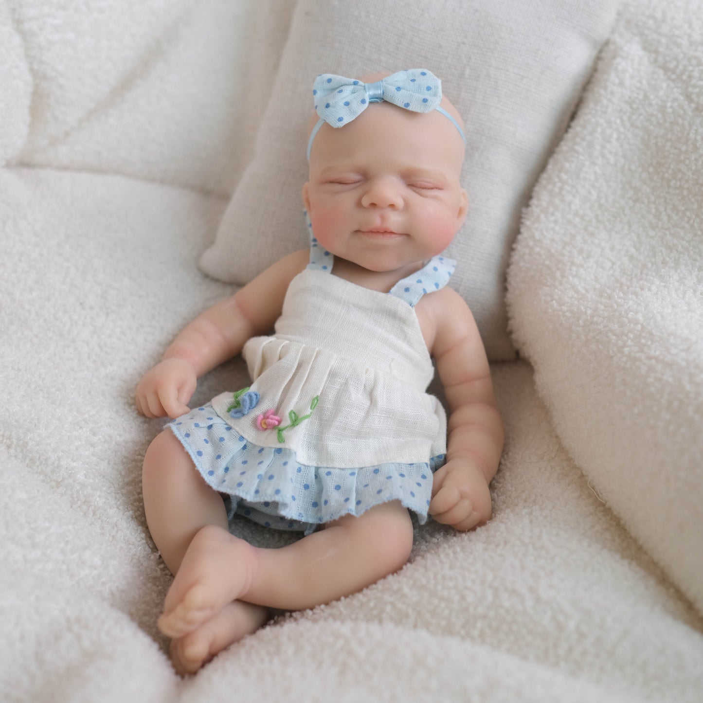 20cm Full Silicone Pascale Reborn Baby Girl In Blue Dress