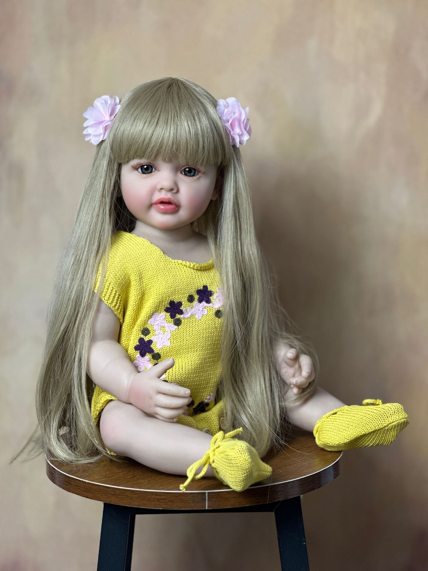 55cm Long Hair Reborn Baby Girl In Yellow Clothes-Betty