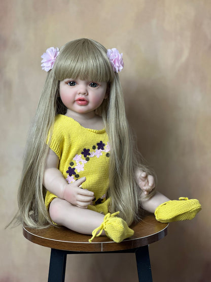 55cm Long Hair Reborn Baby Girl In Yellow Clothes-Betty