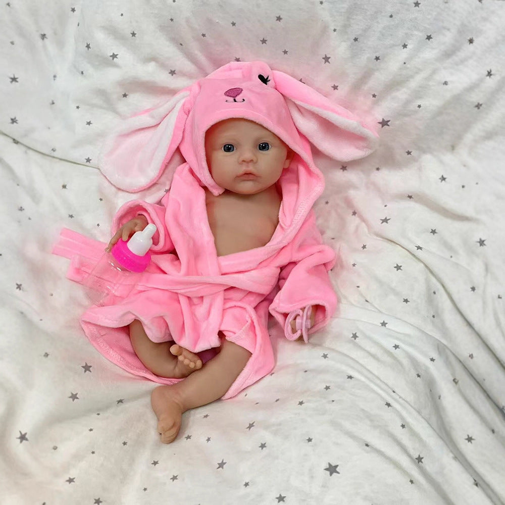 30cm Soft Full Silicone Blue Eyes Reborn Baby Girl In pink bathrobe- Meadow
