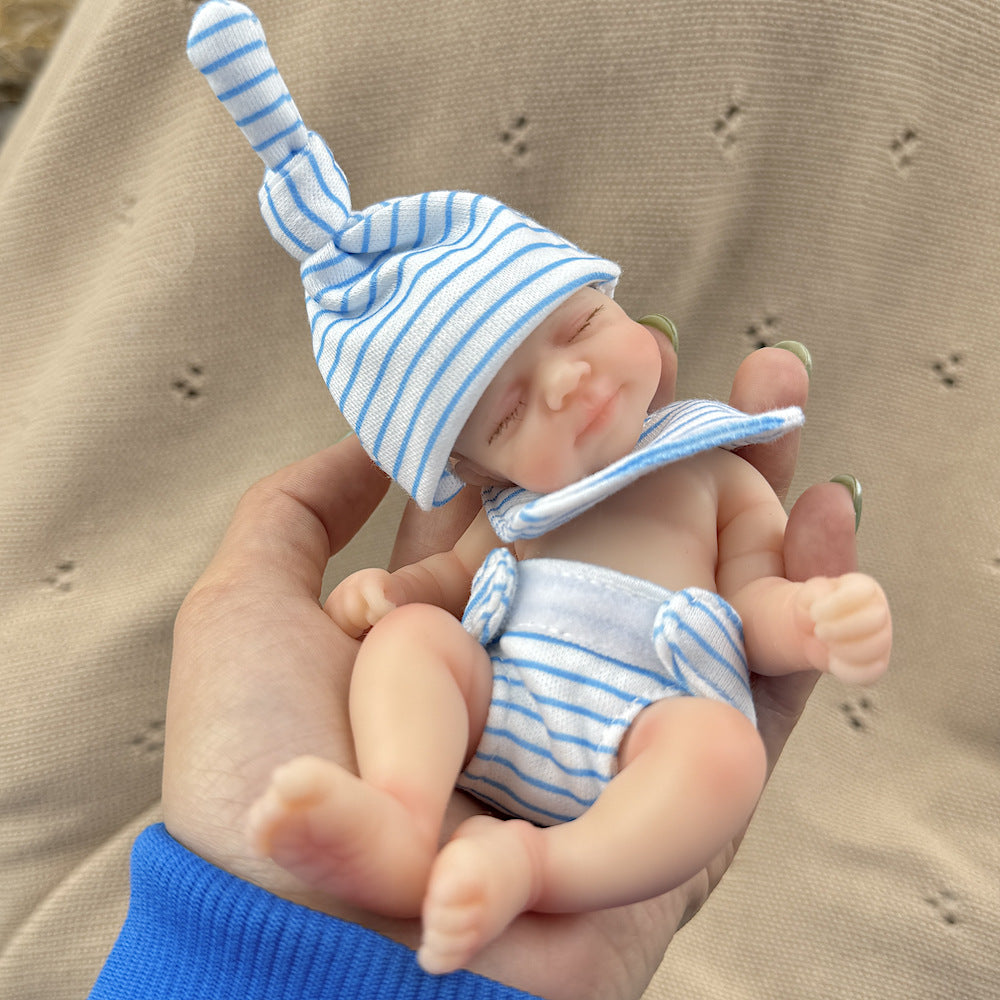 15cm Silicone Closed Eyes Pascale Mini Reborn Doll in Blue Stripes Outfits