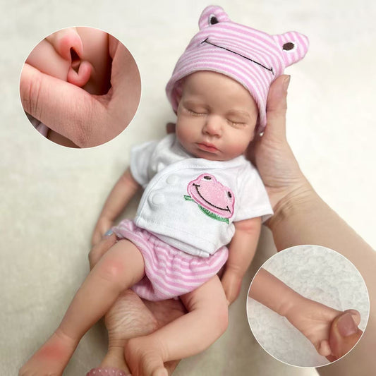 30cm Lifelike Soft Silicone Asleep Loulou Reborn Doll Girl In Pink Frog Clothes
