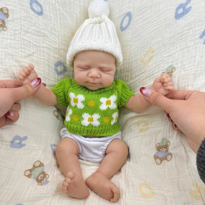 30cm Full Silicone Asleep Pascale Reborn Doll Girl In Green Knit Outfits