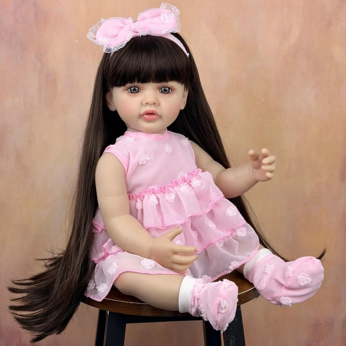 55cm Long Hair Betty Reborn Baby Girl In Pink Dress