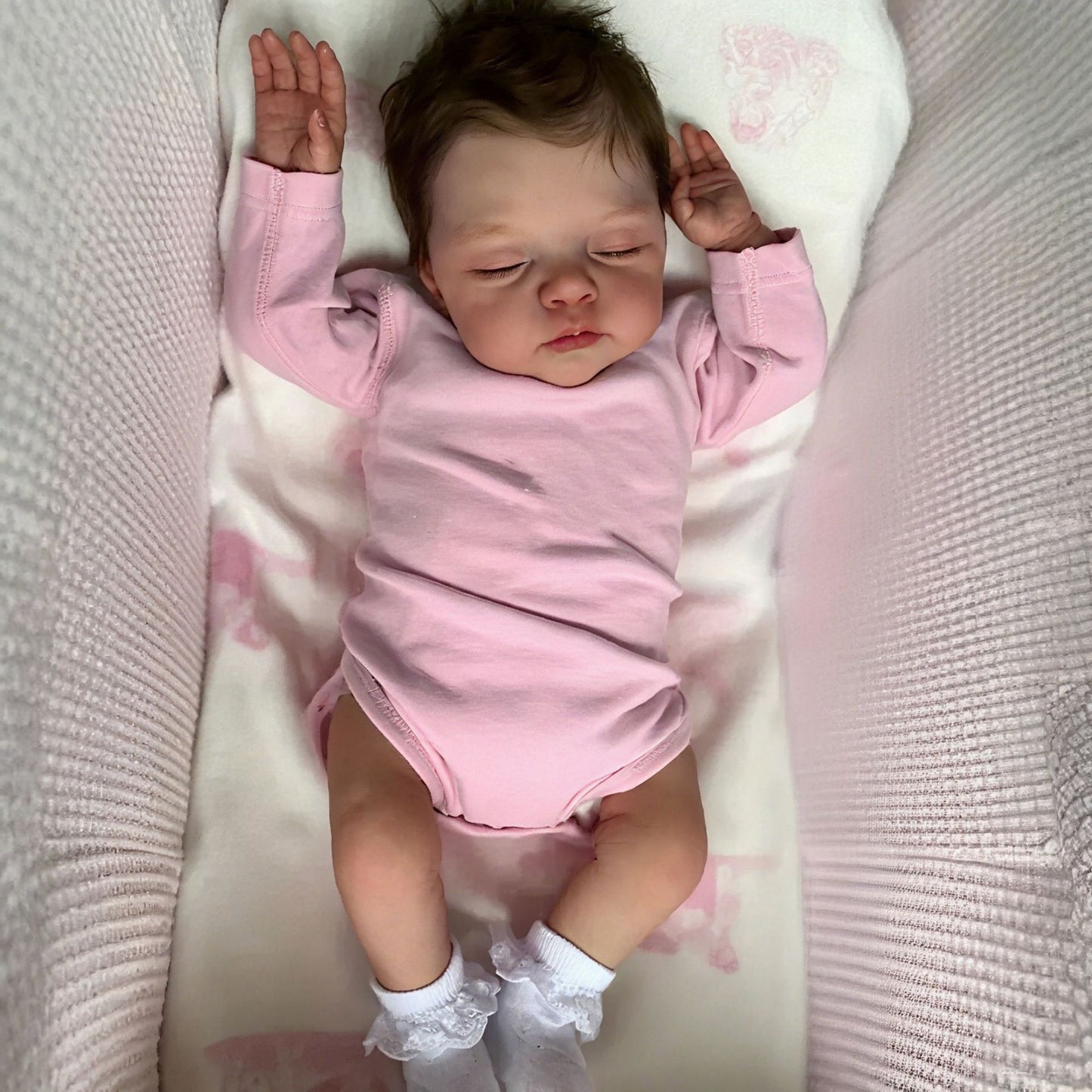 18 Inches Lifelike Soft Body Closed Eyes Reborn Doll Irys In Pink Clothes