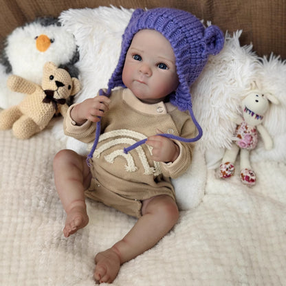 50cm Kelly Blue Eyes Reborn Baby Girl in Purple Hat-Bettie