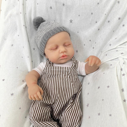 30cm Lifelike Full Silicone Asleep Loulou Reborn Doll In Stripe Clothes