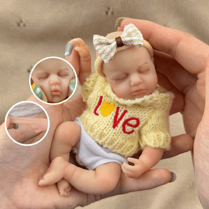 15cm Silicone Closed Eyes loulou Stretchable Mini Reborn Doll in Yellow Sweater