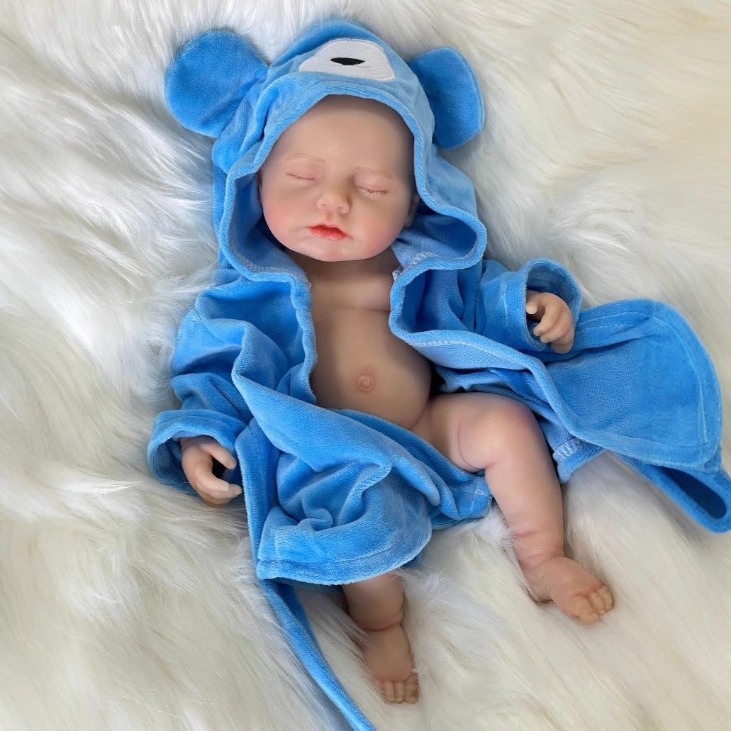 30cm Lifelike Full Silicone Asleep Loulou Reborn Doll In Blue Bathrobe