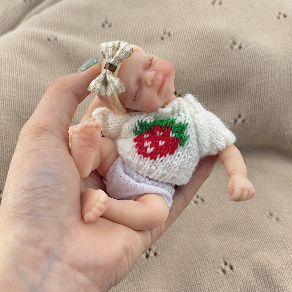 15cm Silicone Closed Eyes Pascale Mini Reborn Doll in White Strawberry Sweater