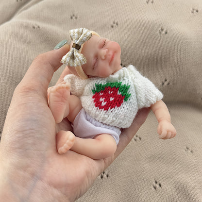 15cm Silicone Closed Eyes Pascale Mini Reborn Doll in White Strawberry Sweater